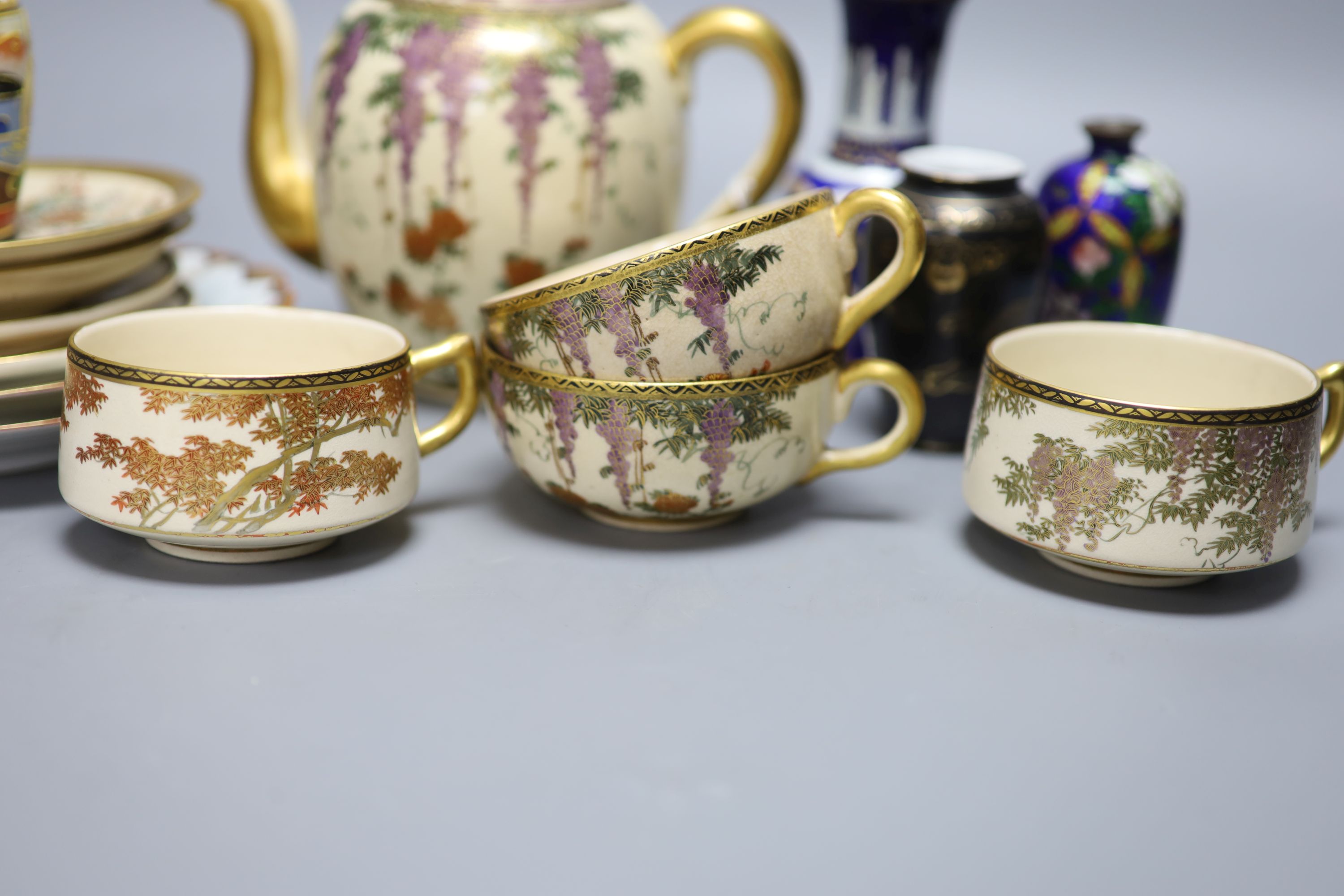 A group of Japanese cloisonne and satsuma wares